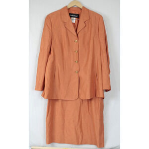 Louis Feraud Women 16 Linen Wool Silk Blazer Skirt Suit Rust Orange Quiet Luxury
